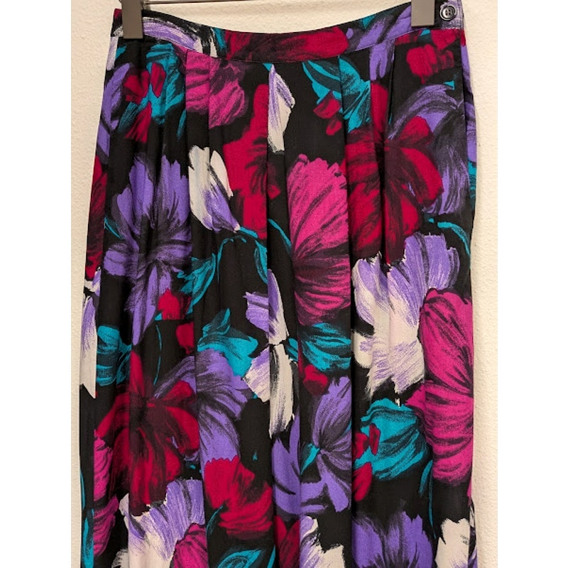 L.L. Emmery Pleated Jewel Toned Floral Midi Skirt