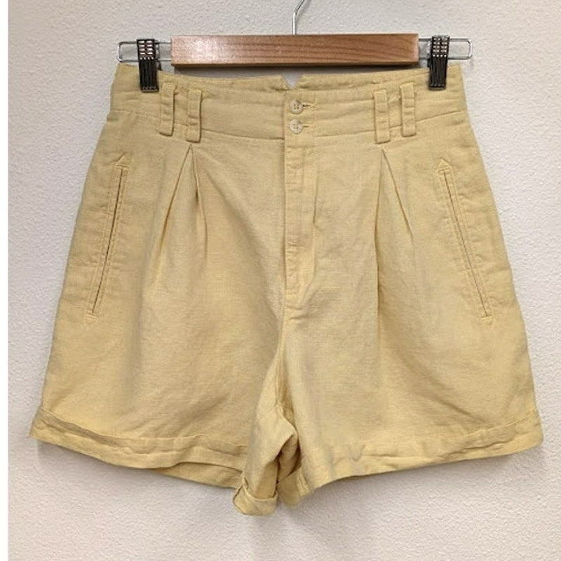 Vintage Liz Sport High-Waisted Yellow Linen Cotton Shorts