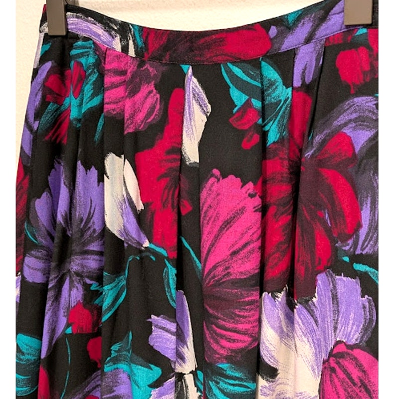 L.L. Emmery Pleated Jewel Toned Floral Midi Skirt