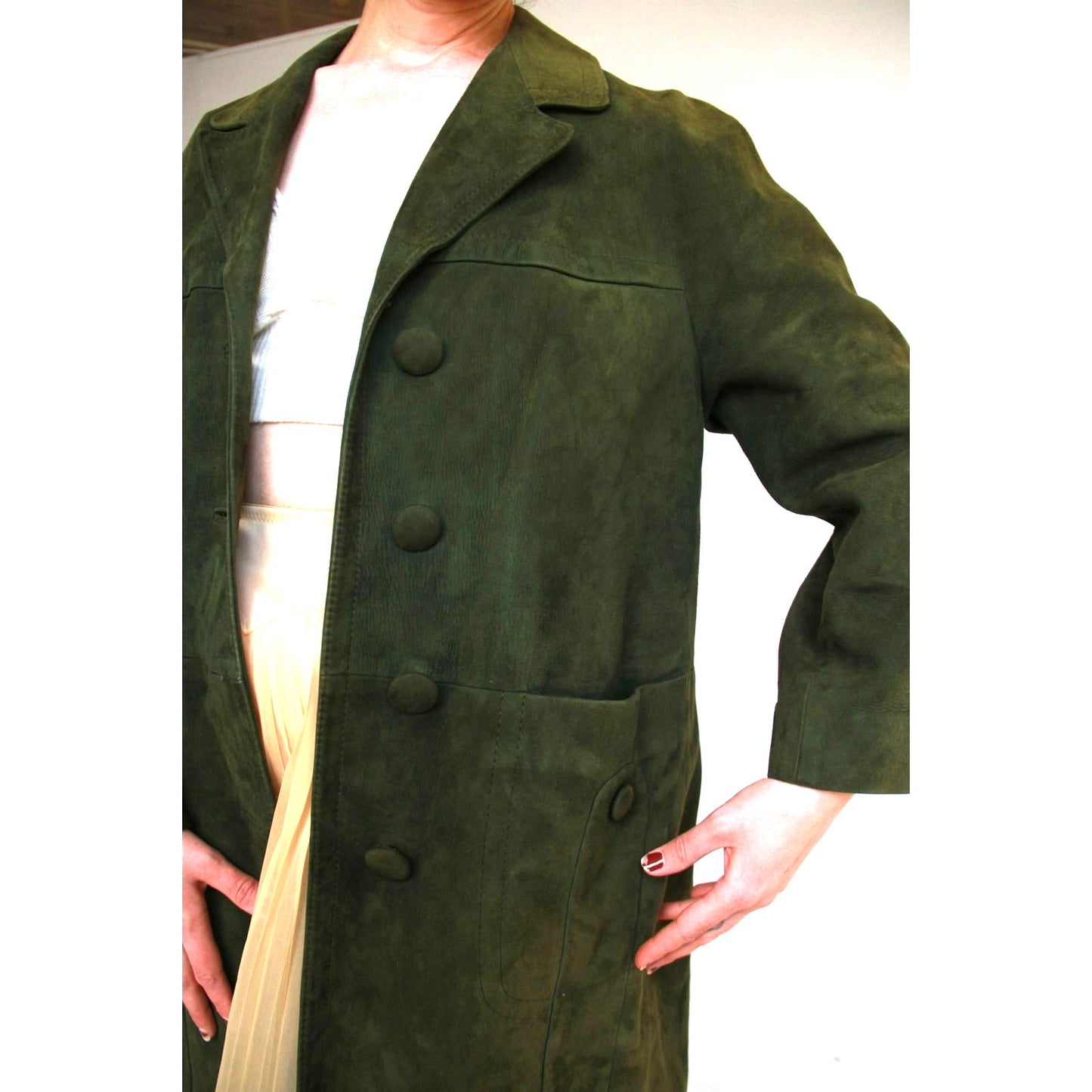 Vintage Aquascutum Green Suede Mid Length Jacket