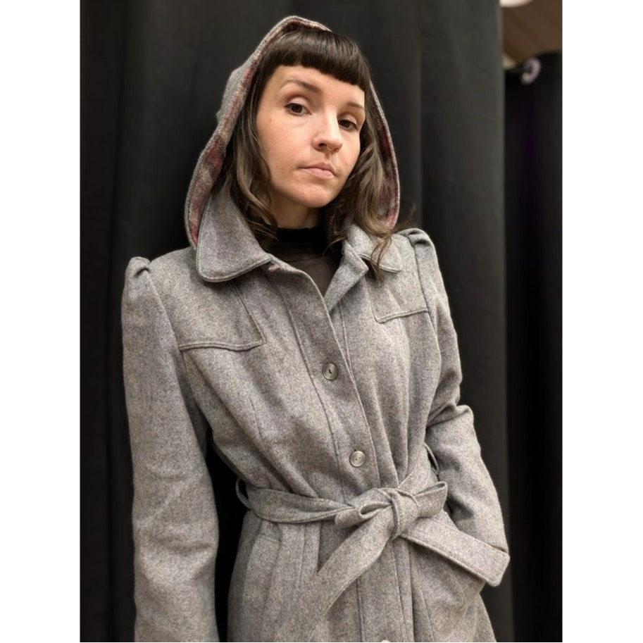 1980s JCPenney Grey Wool Hooded Coat