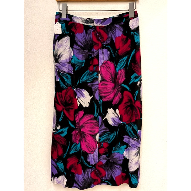 L.L. Emmery Pleated Jewel Toned Floral Midi Skirt