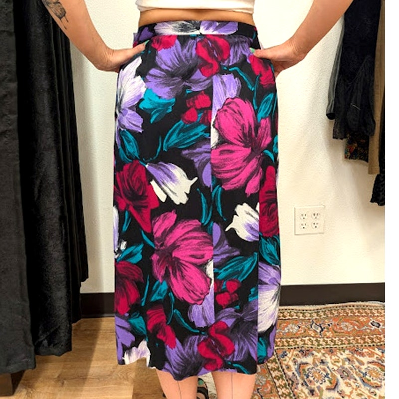 L.L. Emmery Pleated Jewel Toned Floral Midi Skirt