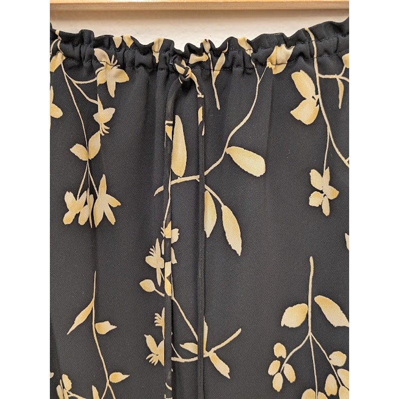 1990s Melange Black Floral Knee Length Skirt