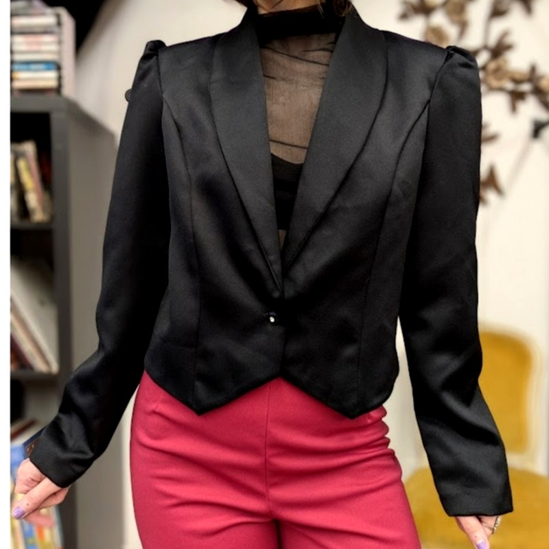 La Bene Black Satin Formal Short Jacket