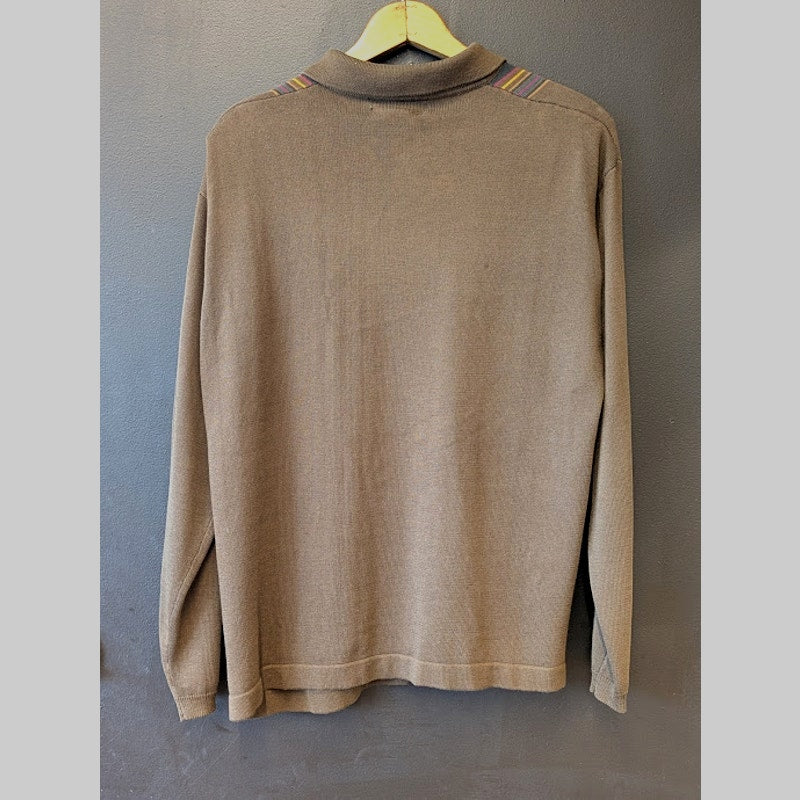 City Streets Striped Zip Up Brown Light Sweater