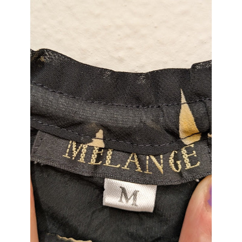 1990s Melange Black Floral Knee Length Skirt