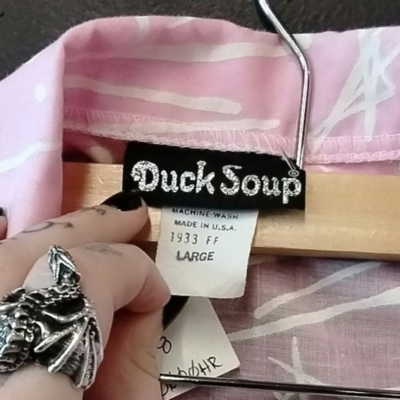 Pink & White Vintage Duck Soup Romper w/ Button Up Top