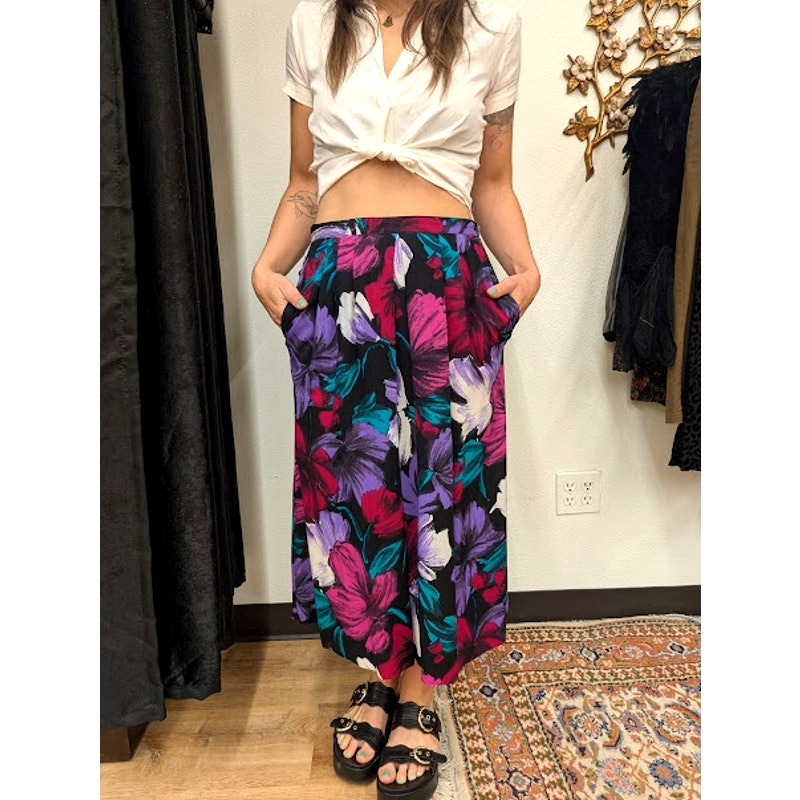 L.L. Emmery Pleated Jewel Toned Floral Midi Skirt