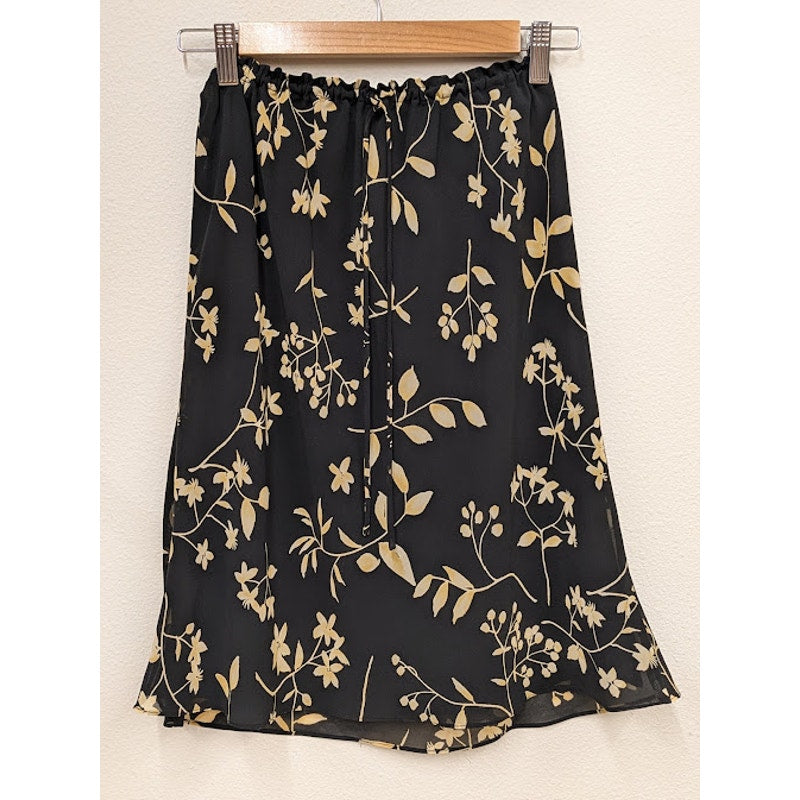 1990s Melange Black Floral Knee Length Skirt