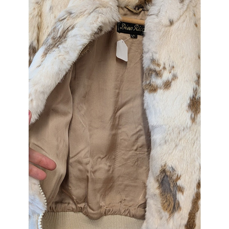 White and Brown Genuine Rabbit Fur Coat