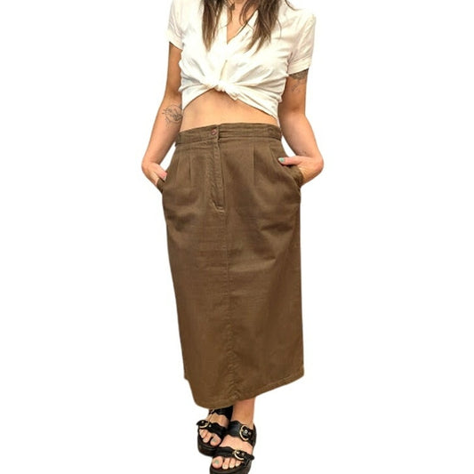 Vintage Jones Wear Cotton Brown Midi Skirt
