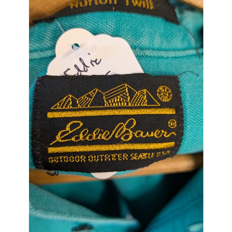 Distressed Teal Eddie Bauer Cotton Button Up Shirt