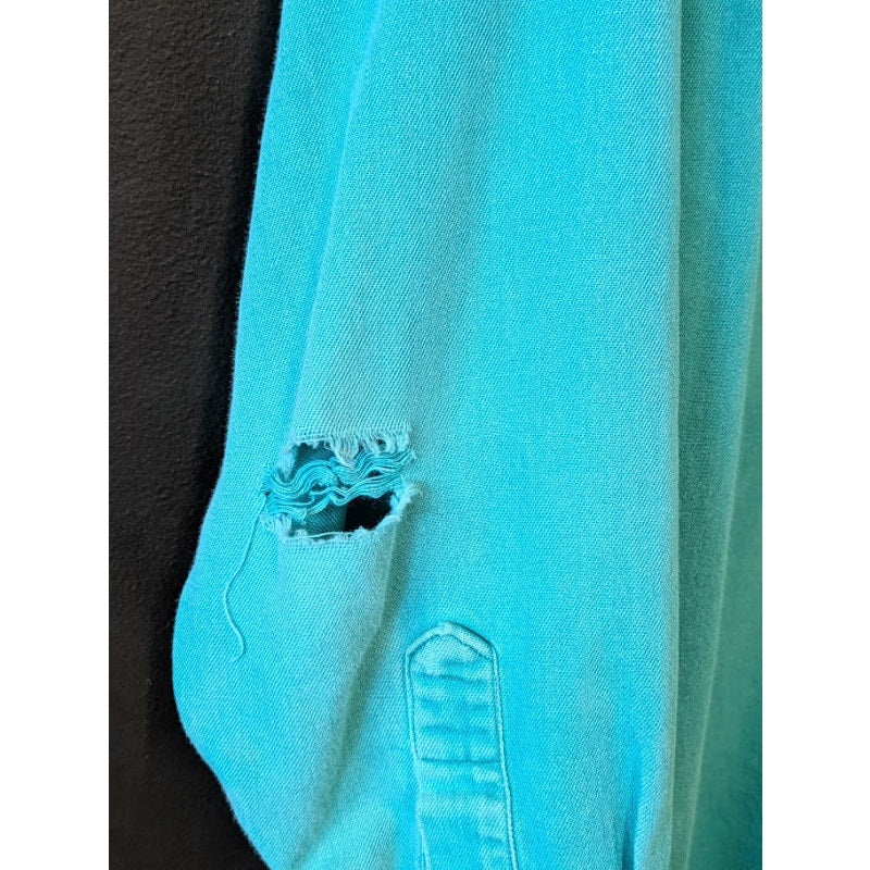 Distressed Teal Eddie Bauer Cotton Button Up Shirt