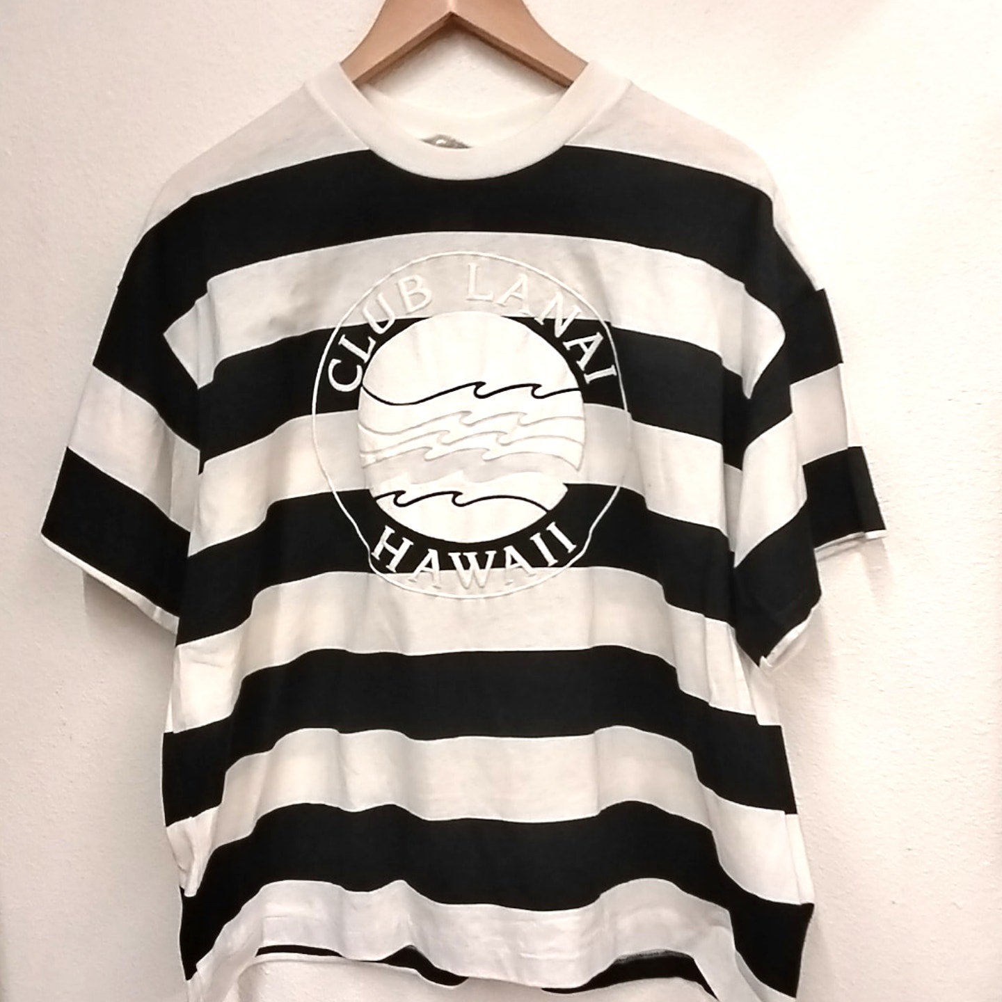 Club Lanai Black and White Striped Hawaii Tee