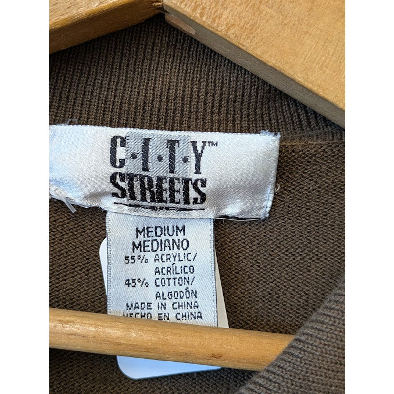 City Streets Striped Zip Up Brown Light Sweater