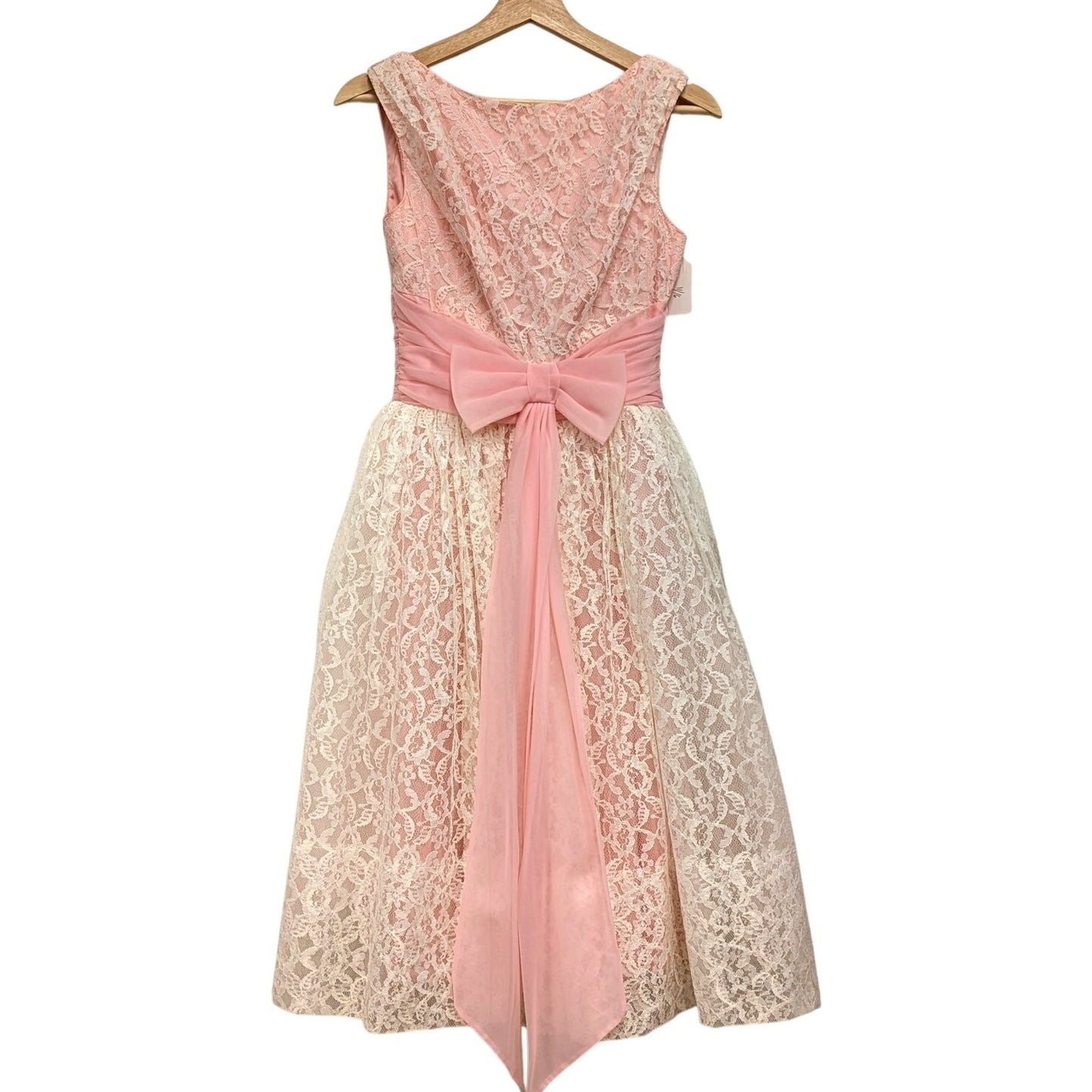 1980s Pink Midi Lace Dress