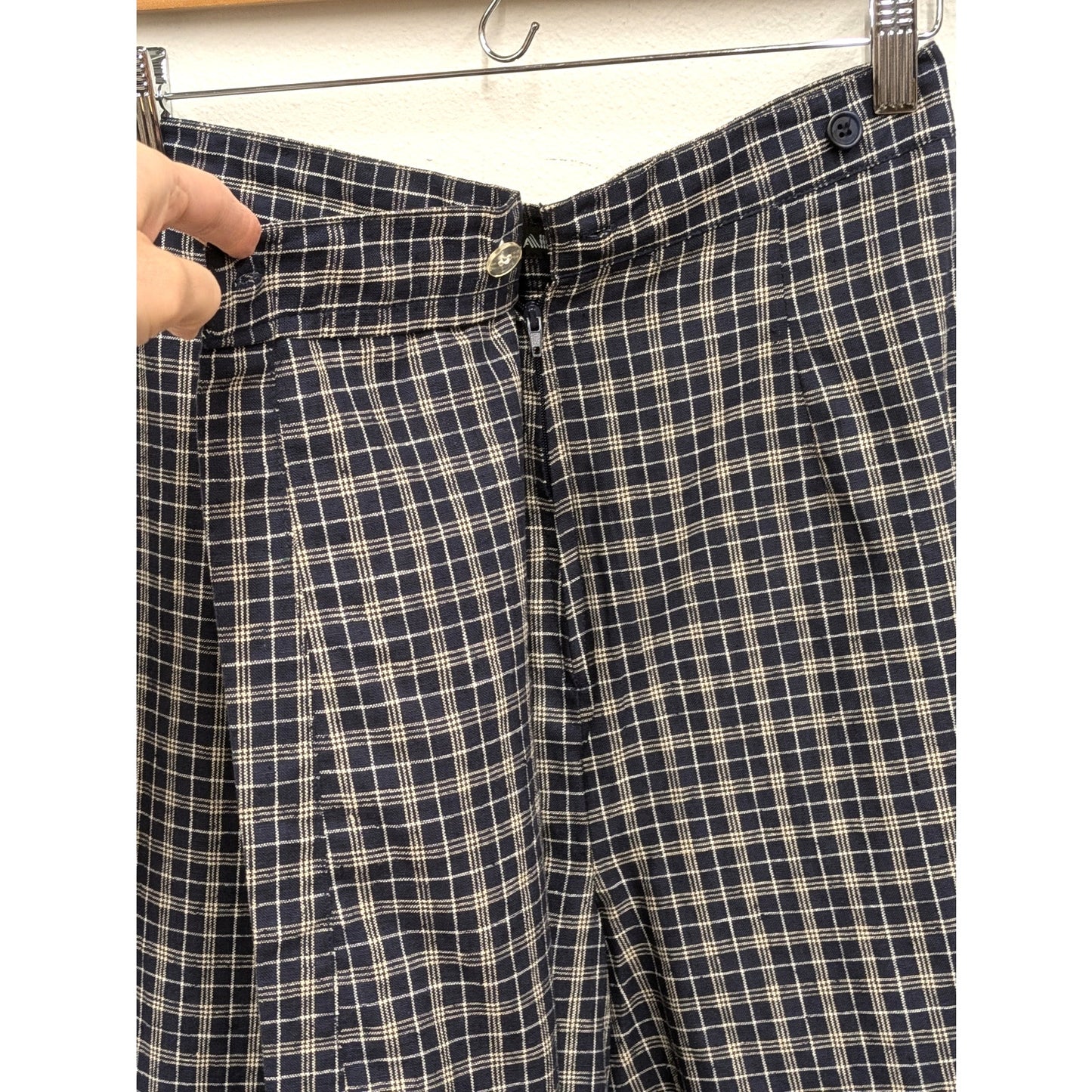 Vtg Savannah Blue Plaid Linen Blend Skort