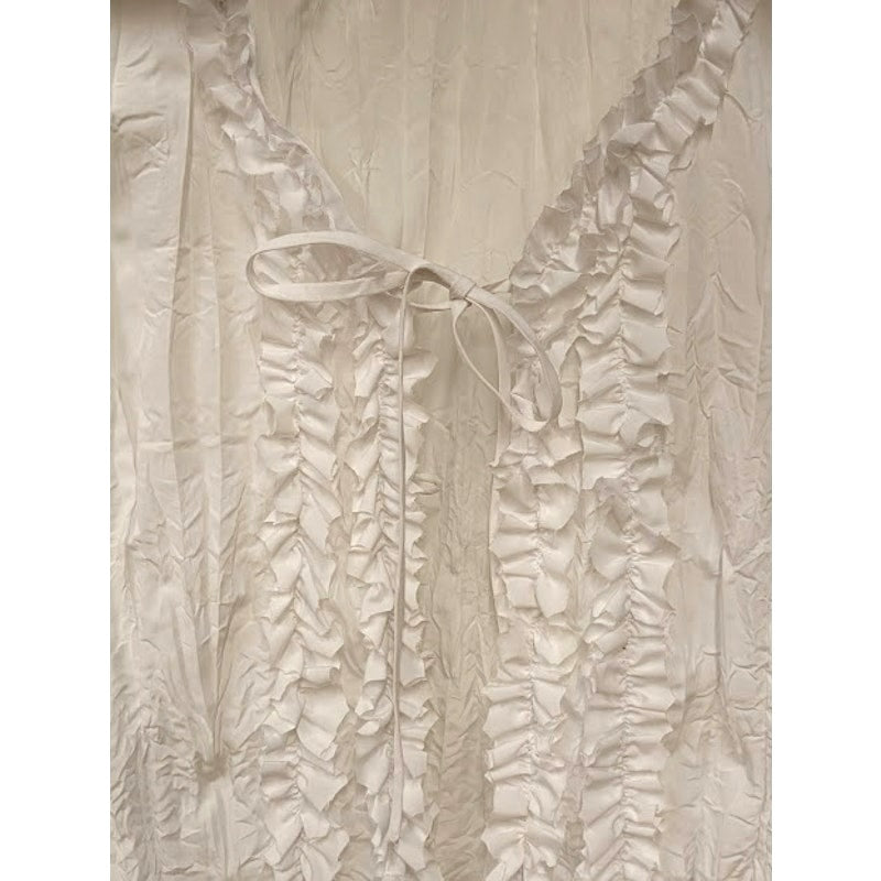 La Caviar White Y2K Ruffle Blouse