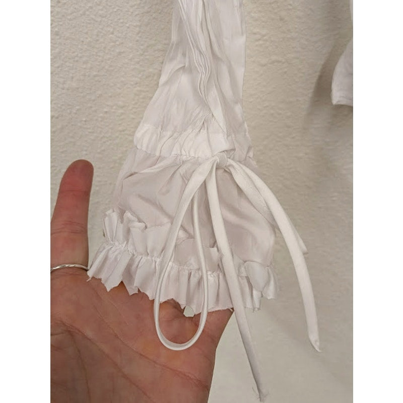 La Caviar White Y2K Ruffle Blouse