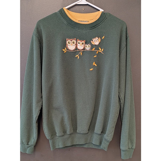 Vintage Forest Green Owl Family Sweatshirt