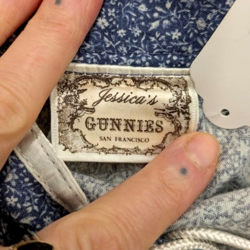 1970s Jessica's Gunnies Midi Length Blue Floral Skirt