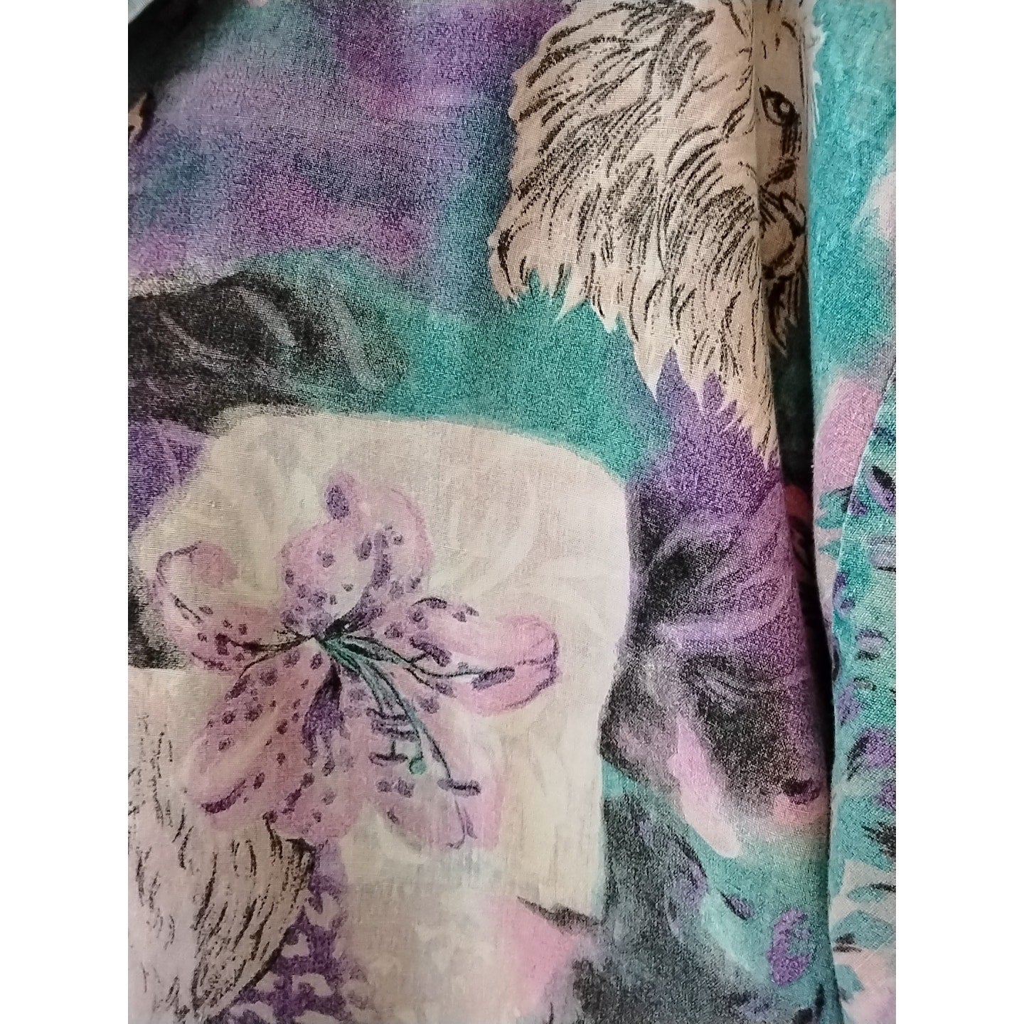 Vintage Floral and Lion Patterned Button Up