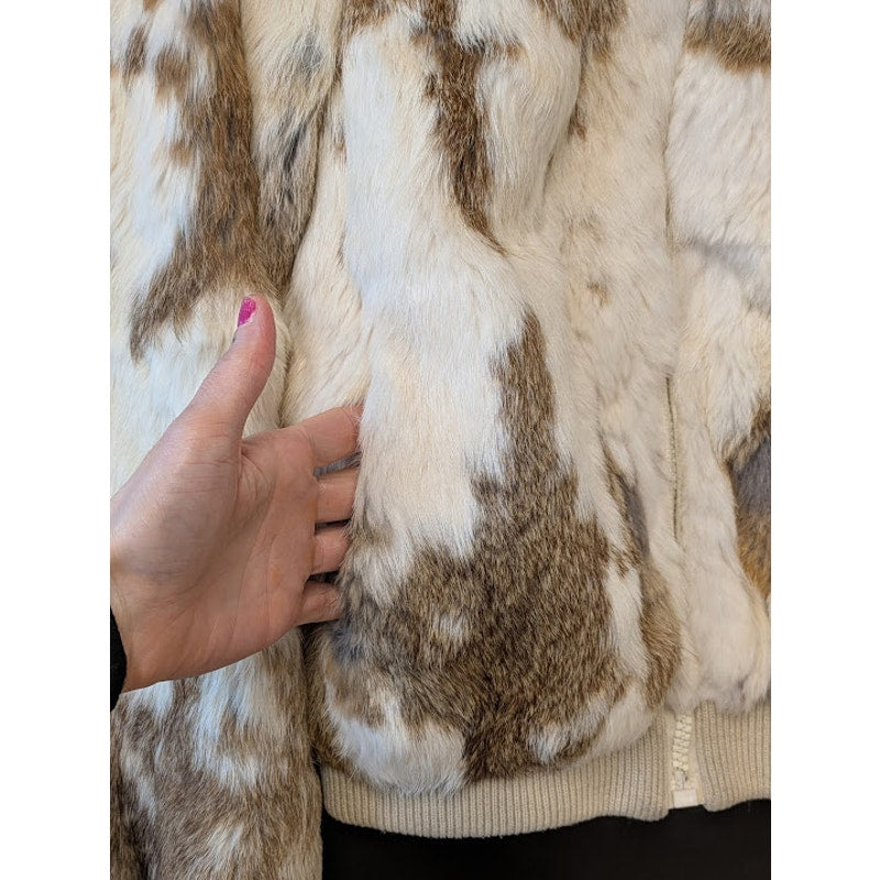 White and Brown Genuine Rabbit Fur Coat