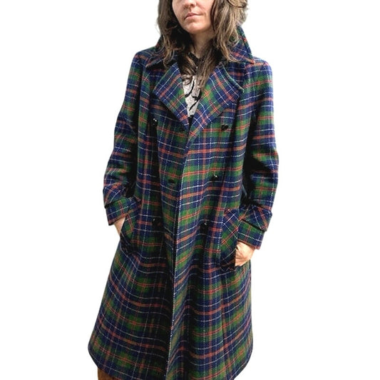 Vintage Pendleton Green and Blue Plaid Wool Coat