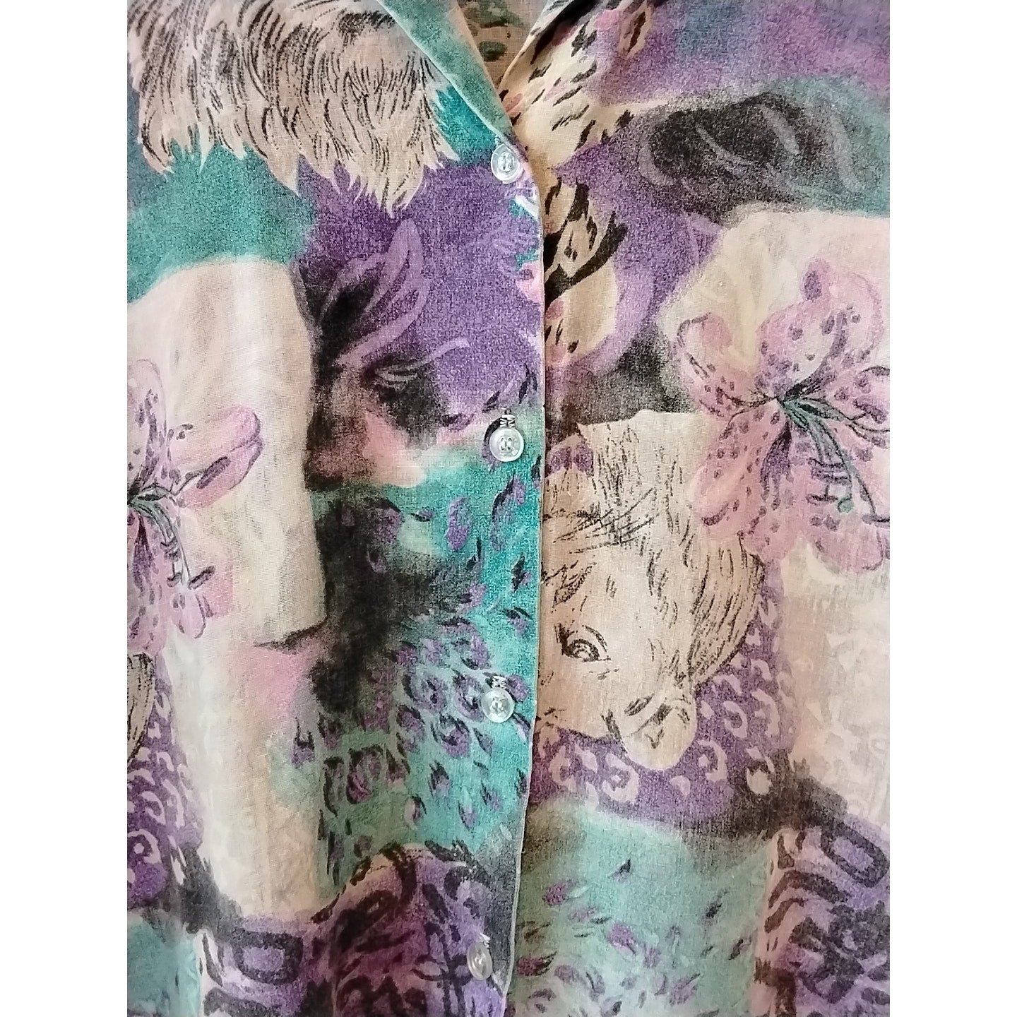 Vintage Floral and Lion Patterned Button Up