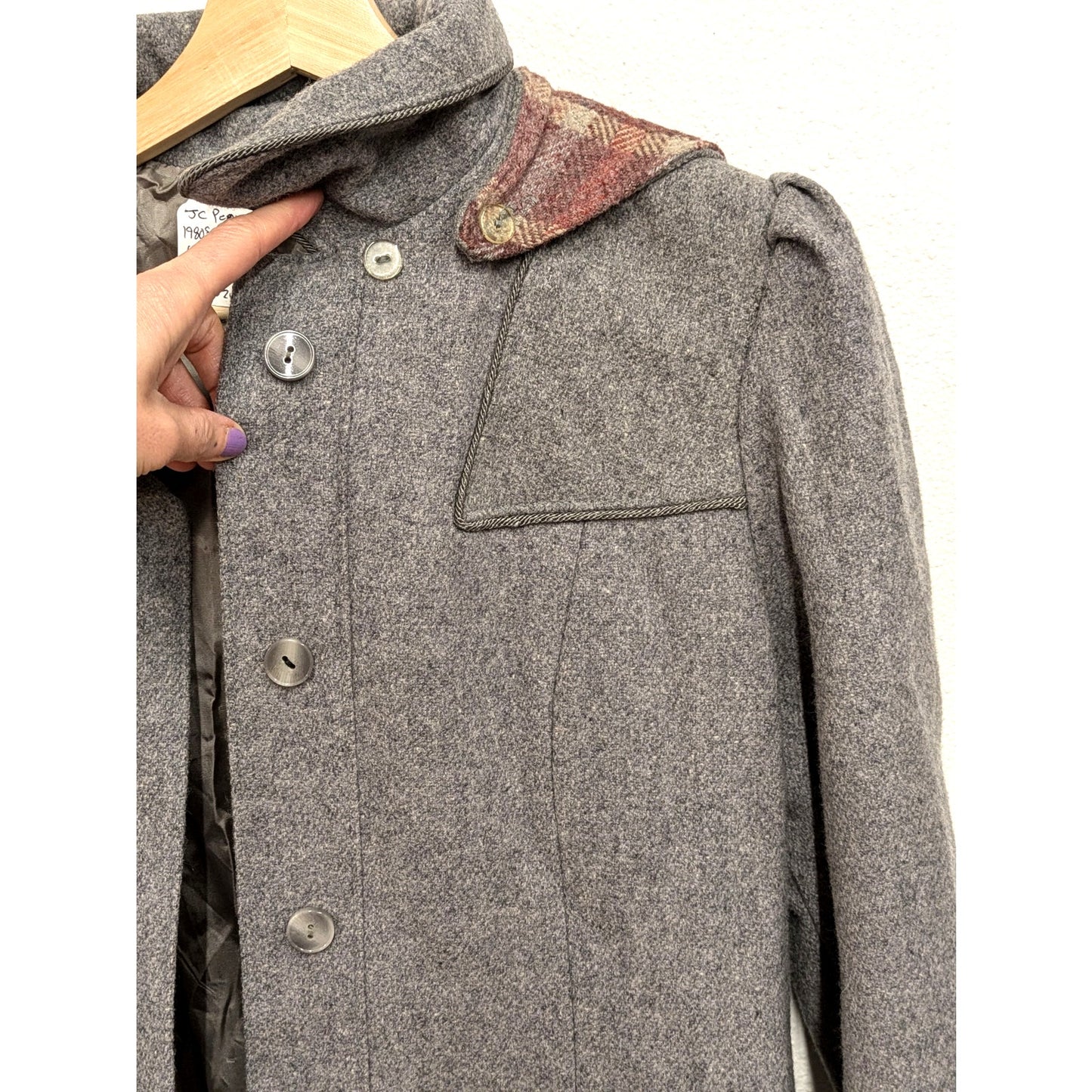 1980s JCPenney Grey Wool Hooded Coat