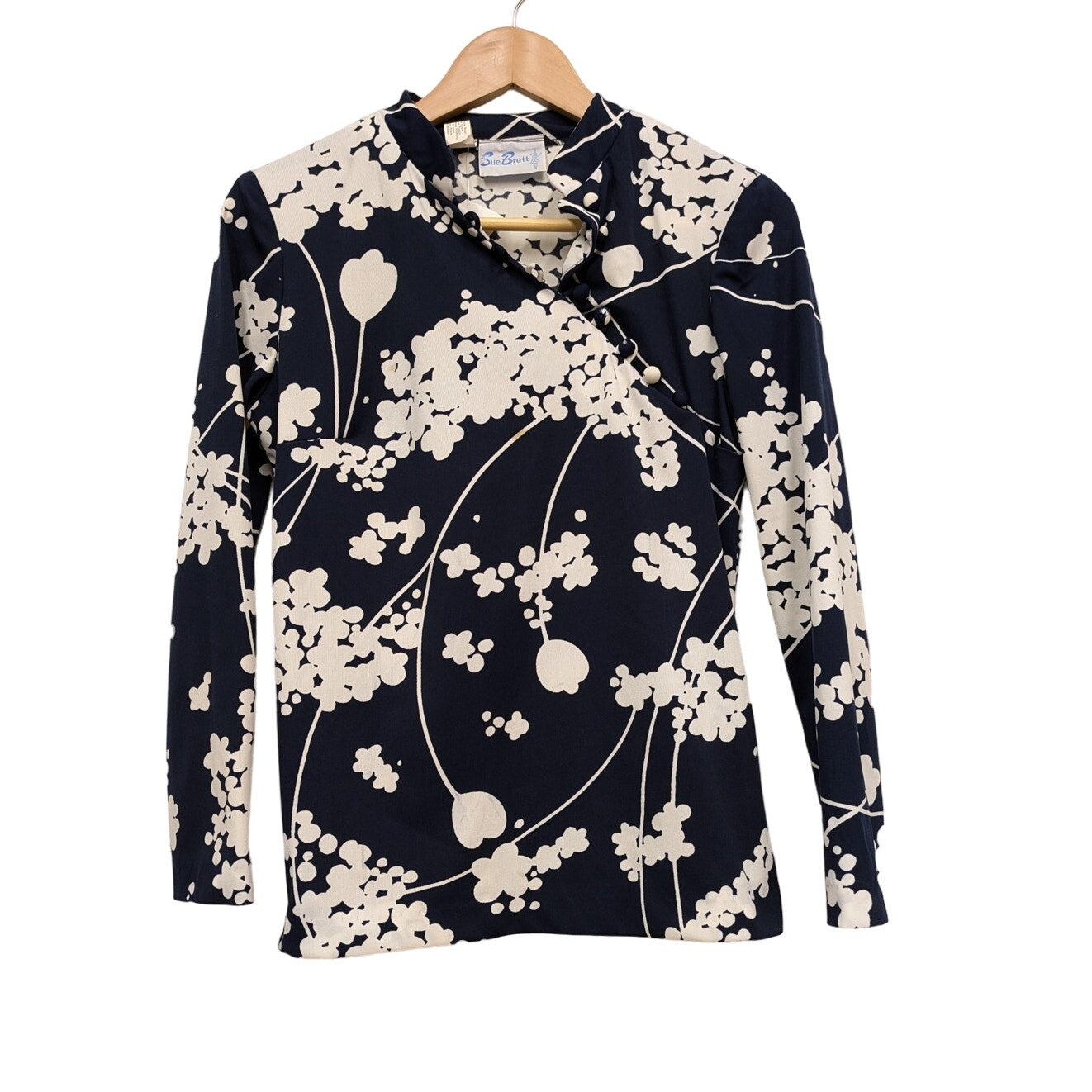 Vintage Sue Brett Floral Blue and White Blouse and Skirt Set