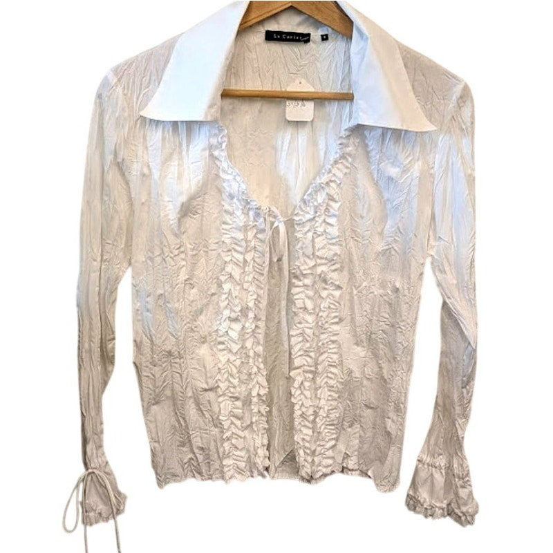 La Caviar White Y2K Ruffle Blouse