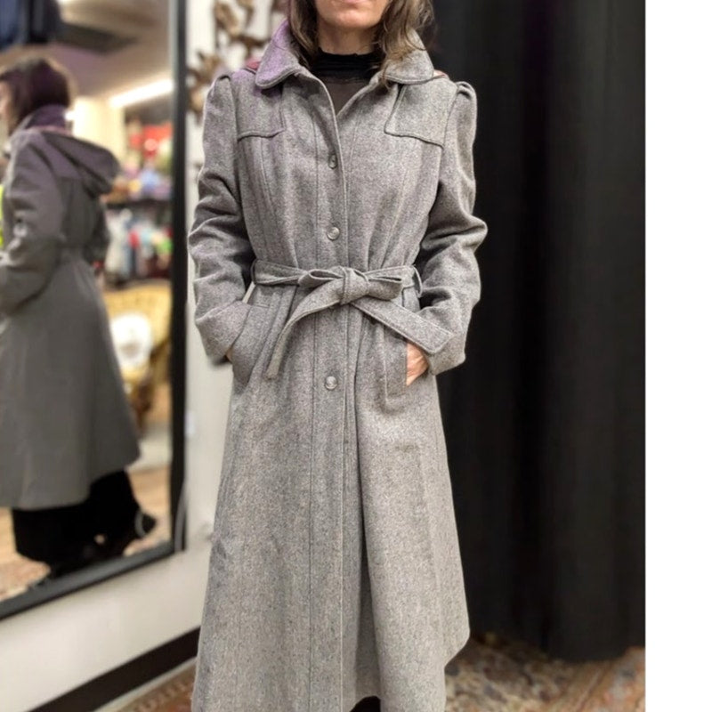 1980s JCPenney Grey Wool Hooded Coat