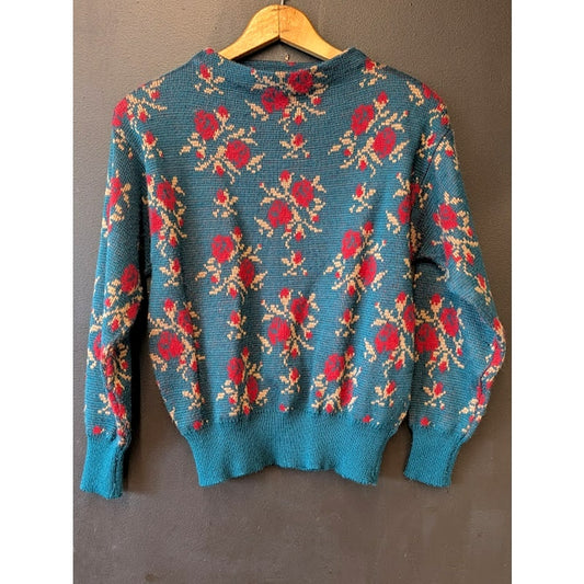Vintage Crazy Horse Rose Print Sweater
