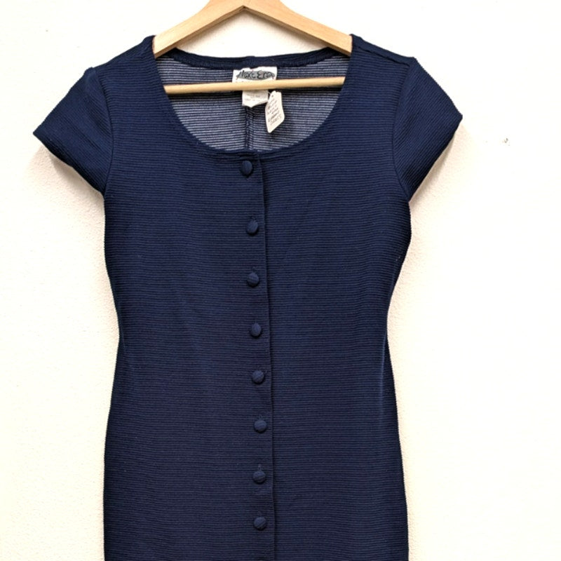 1990s Next Era Ribbed Navy Bodycon Midi Dress.