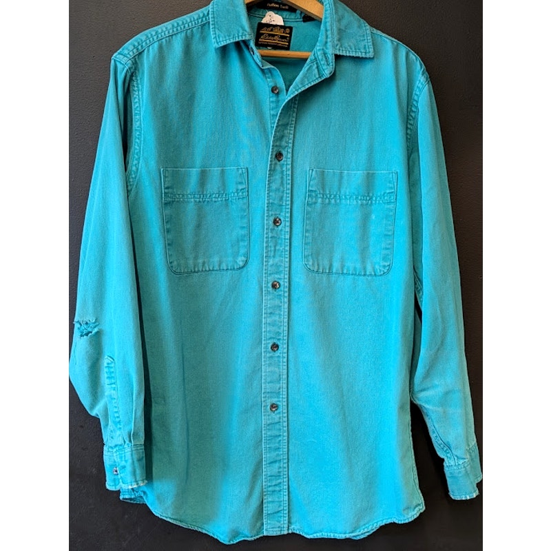 Distressed Teal Eddie Bauer Cotton Button Up Shirt