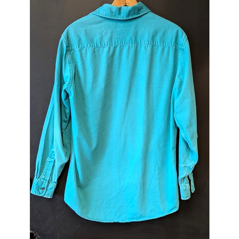 Distressed Teal Eddie Bauer Cotton Button Up Shirt