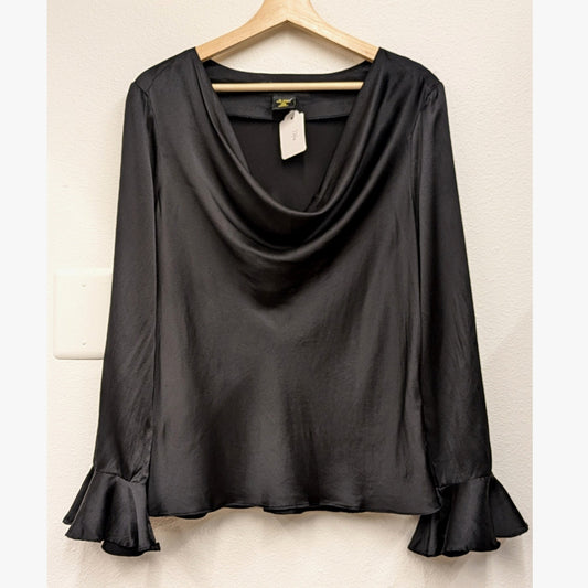 Harris Wallace Black 100% Silk Scoop Neck Blouse