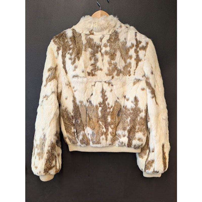 White and Brown Genuine Rabbit Fur Coat