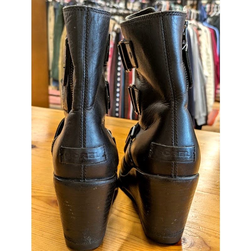 Sorel After Hours Black Leather Wedge Booties - Size 8.5