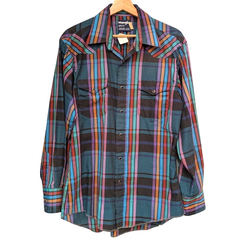 Vintage Wrangler Jewel Toned Plaid Snap Shirt