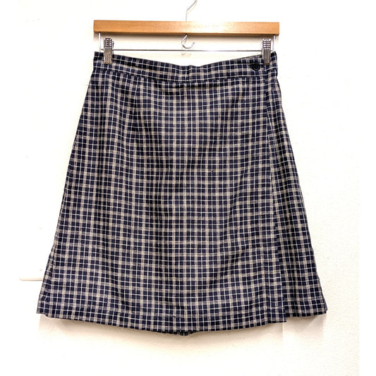 Vtg Savannah Blue Plaid Linen Blend Skort