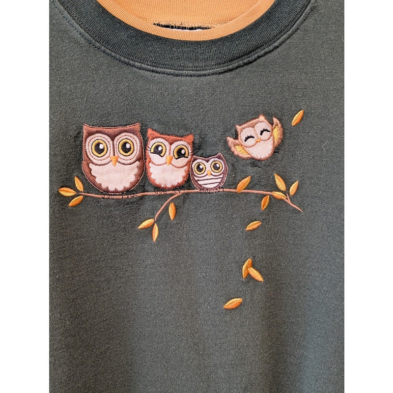 Vintage Forest Green Owl Family Sweatshirt